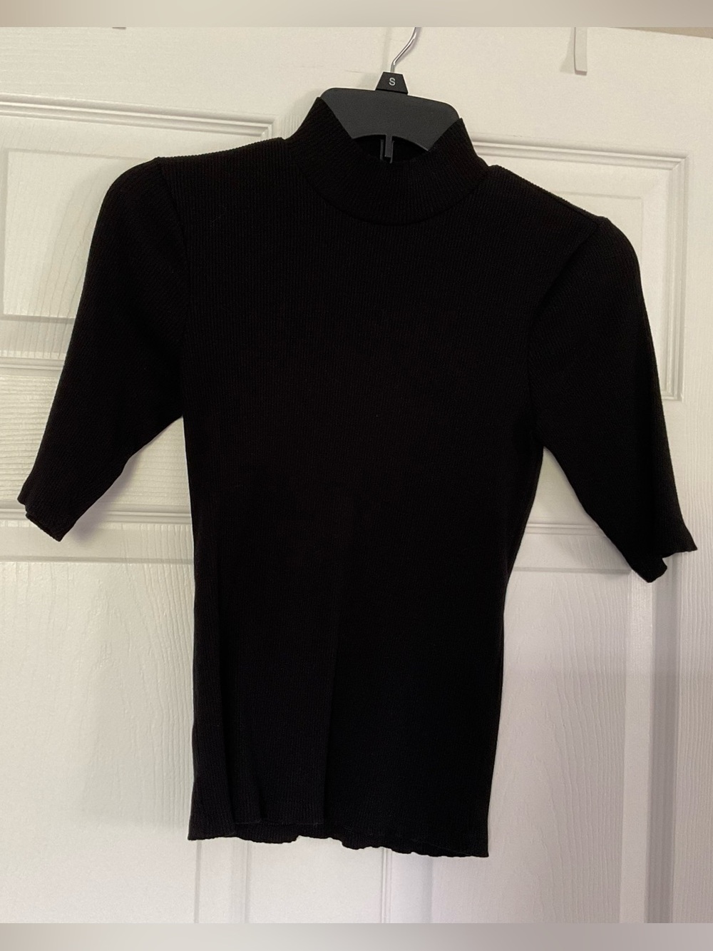 Black Ribbed Mock Neck Women's Top